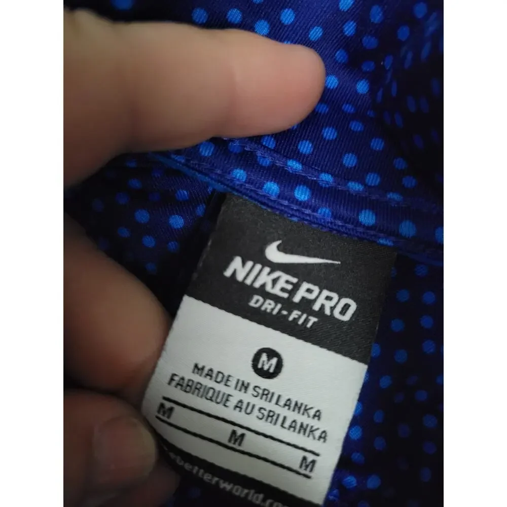 Nike Pro Dri-Fit Women's 1/2 Zip Track Jacket Blue Polka Dot M Thumbholes